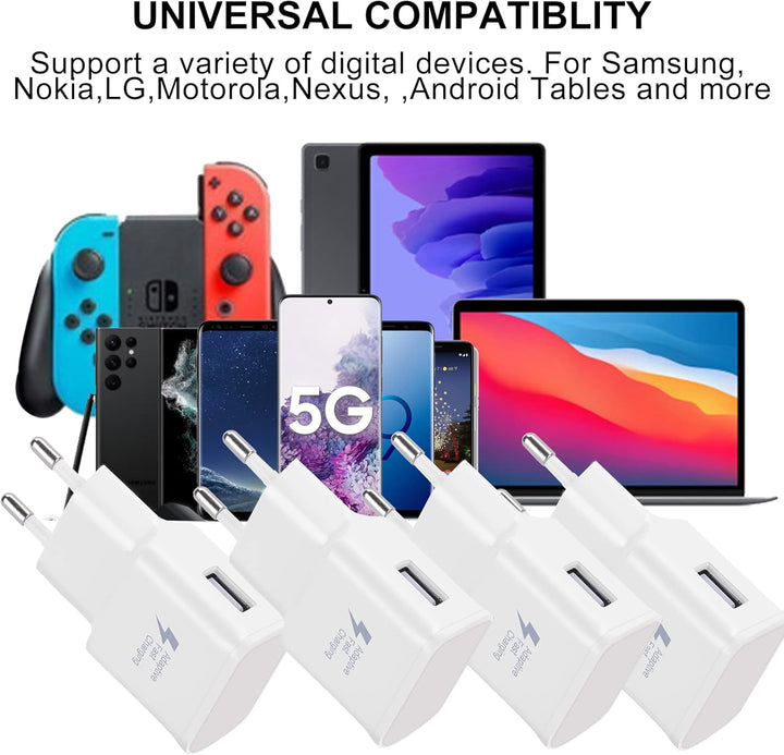 4er Pack USB Ladegerät, Universal Netzteil Netzstecker, Ersatz-Original Schnellladegerät für Samsung