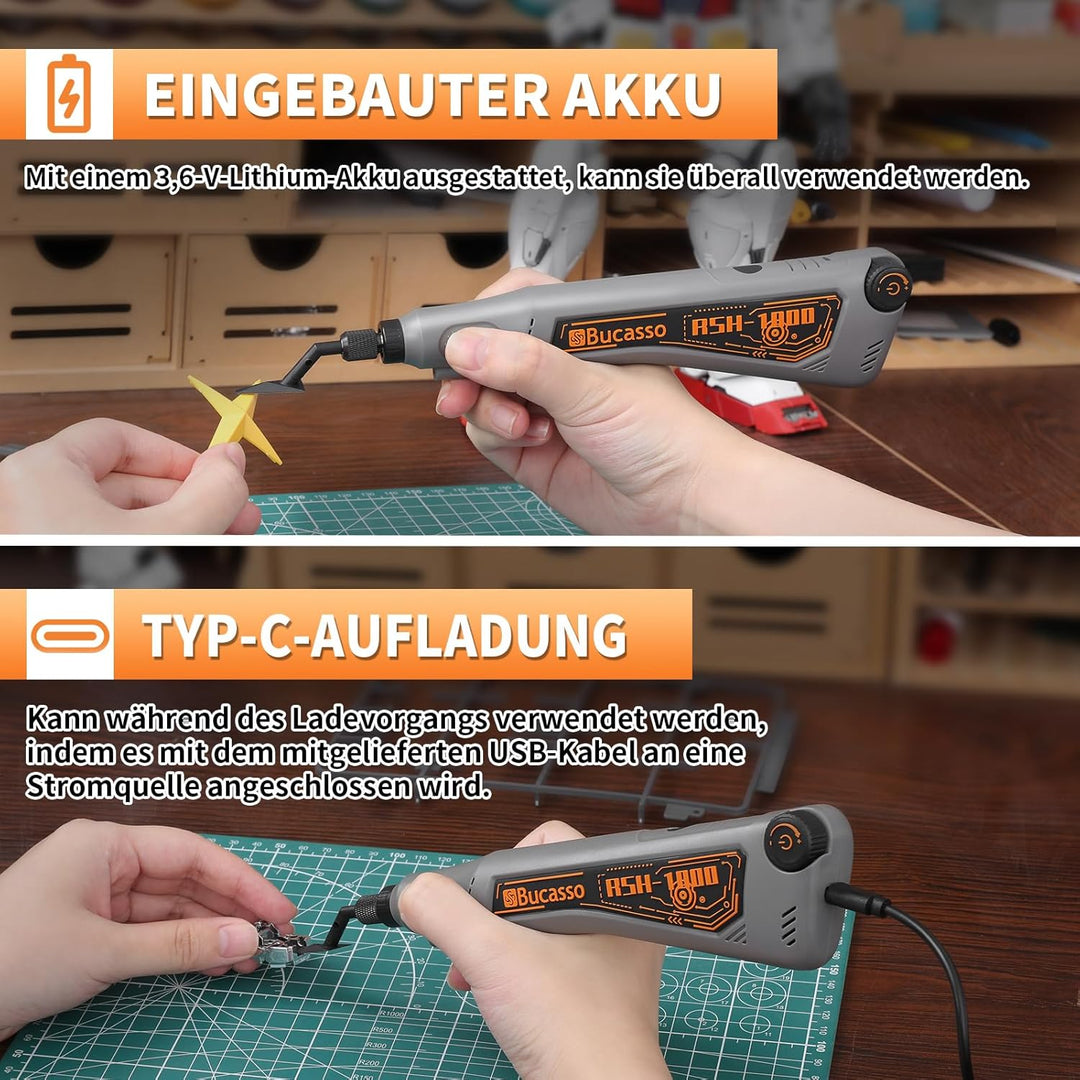 Hubschleifer, variable Drehzahl und USB-Aufladung mit LED-Licht, Stiftschleifer mit 6 Schleifköpfen,