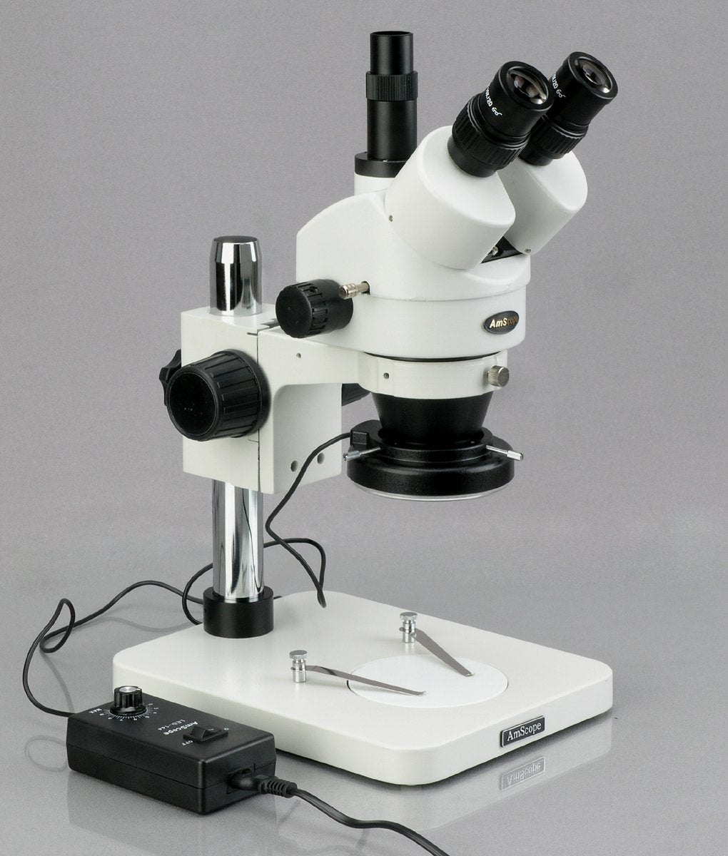 AmScope SM-1TS-144 Trinokulares Inspektion Sezierzoom-Stereomikroskop mit 144-LED-Licht, 7X-45X, Wei