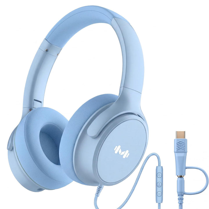 Over-Ear Kopfhörer: Faltbar mit Mikrofon &amp; In-Line Steuerung – 3,5mm Klinke + USB-C Adapter – Weiche