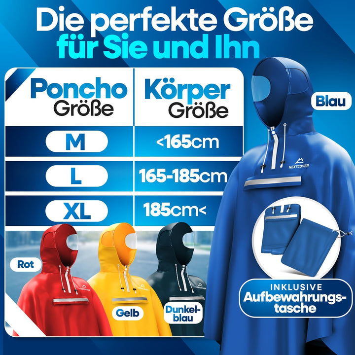 NEXTCOVER® NEU Regenponcho Fahrrad für Damen &amp; Herren - mit [AquaShield 2.0] Technologie I Regenponc