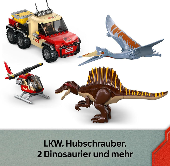 LEGO Jurassic World Spinosaurier & Quetzalcoatlus: Hubschrauber-Einsatz – 2 Spielzeug-Dinosaurier, H