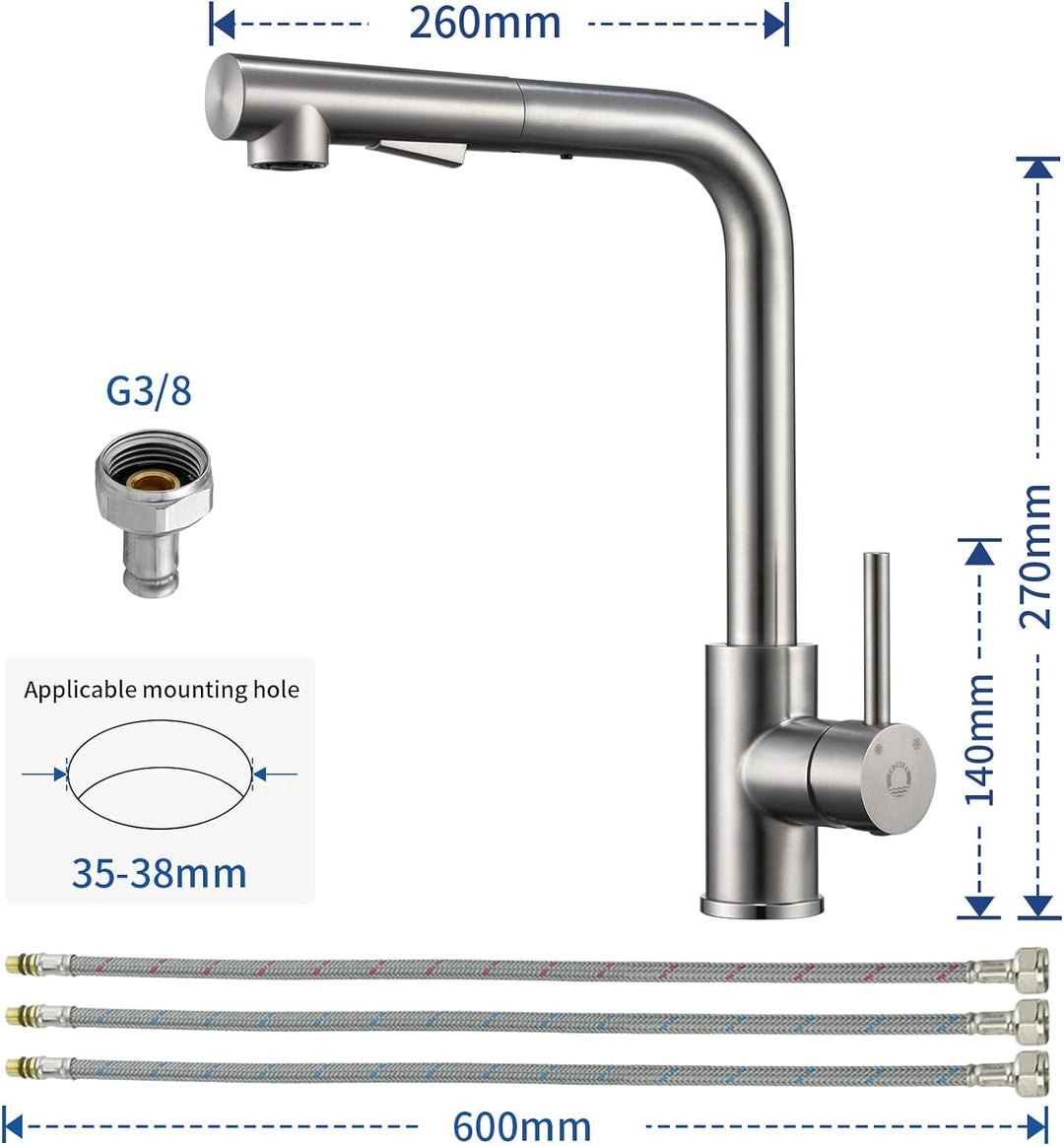 Niederdruck Armatur Küche Ausziehbar CECIPA, Wasserhahn Küche 3 Anschlüsse, Küchenarmatur Niederdruc
