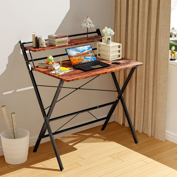 PIPIPOXER 80x50cm Klappbarer Schreibtisch Mit Regal Und Monitorständer, Klapptisch Für Home Office,
