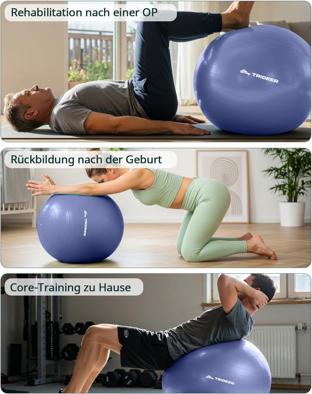 Trideer Gymnastikball – Sitzball, Pezziball &amp; Pilates Ball für Büro &amp; Rückentraining, Balance Ball f