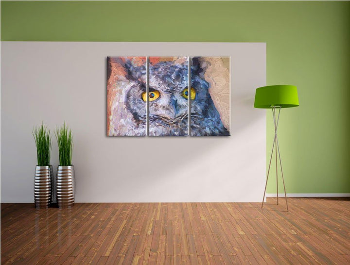 hübsche Waldohreule NewArt 3-Teiler Leinwandbild 120x80 Bild auf Leinwand, XXL riesige Bilder fertig