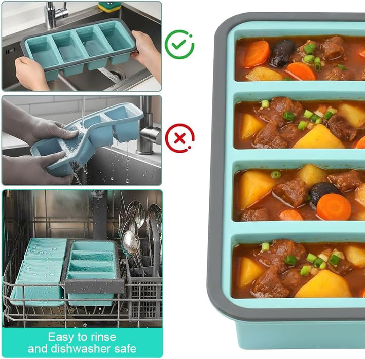 2PCS Silikon Gefriertablett, 2000ml Souper Cube Silikon Gefrierform Mit Deckel, 6 Löcher Suppen Einf