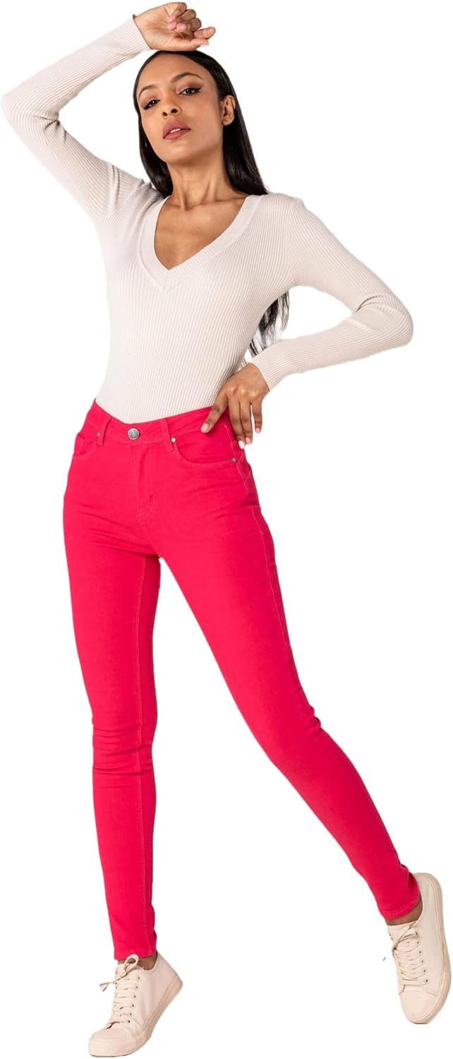 Nina Carter P106 Damen Jeanshosen Slim Fit Push-Up Skinny Jeans Mid-High Waist, XS Slim Himbeere (P1