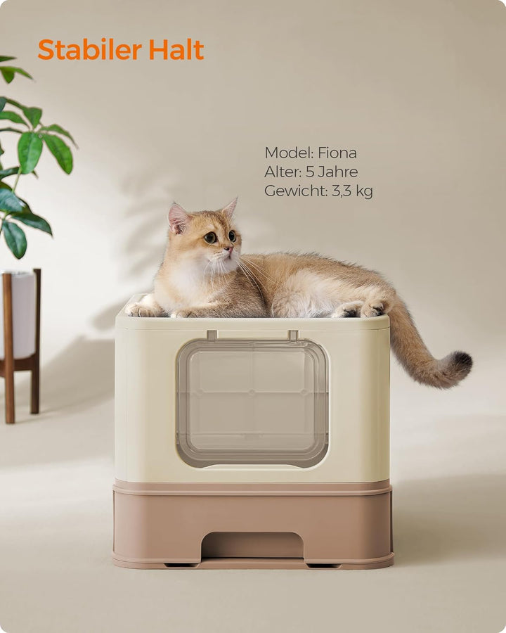 Feandrea Katzenklo, Katzentoilette, mit Deckel, ausziehbares Tablett, Schaufel, Bürste, für Katzen b