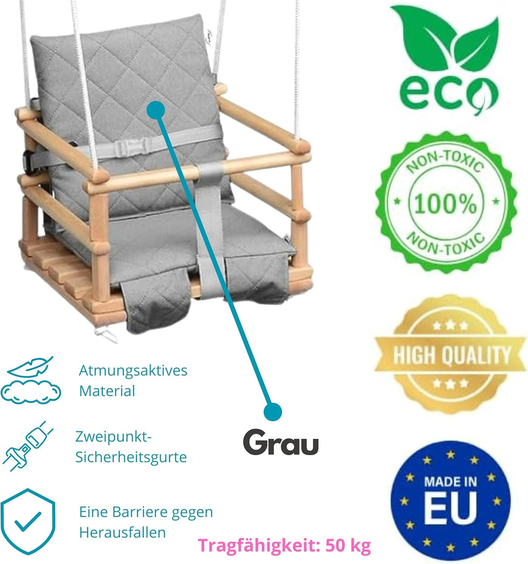 Holz Babyschaukel, Kinderschaukel, Schaukel für Kinder Schaukel 3 in 1 + SICHERHEITSGURT, Kleinkinds
