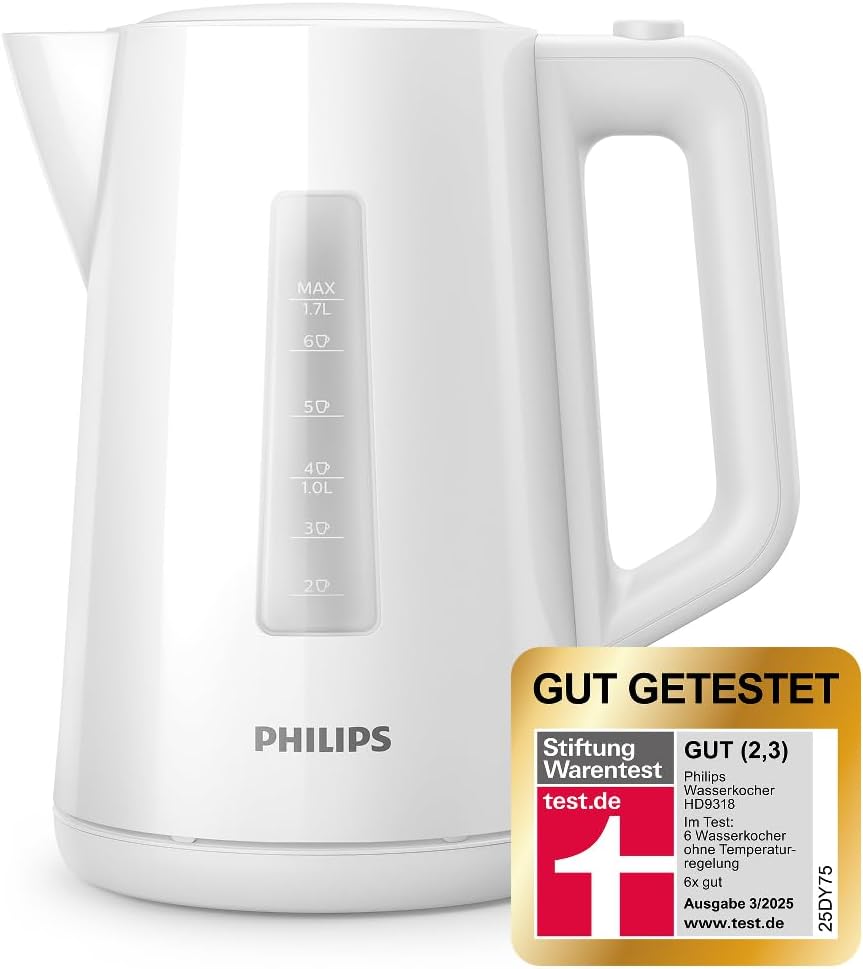 Philips Wasserkocher – 1.7 L Fassungsvermögen mit Kontrollanzeige, Pirouettenbasis, weiss (HD9318/00