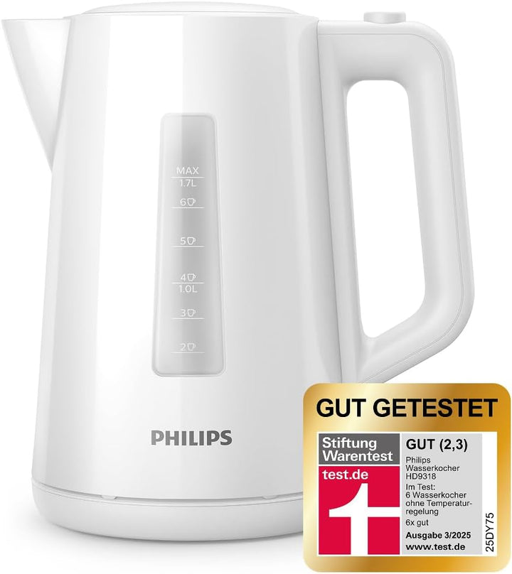 Philips Wasserkocher – 1.7 L Fassungsvermögen mit Kontrollanzeige, Pirouettenbasis, weiss (HD9318/00