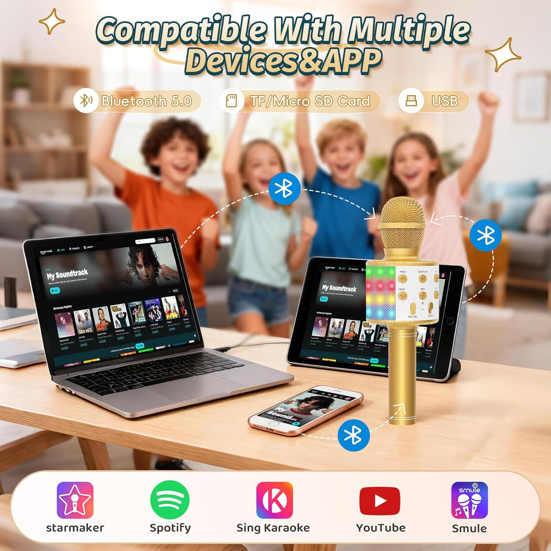 Fede Karaoke Mikrofon, Drahtloses Bluetooth Mikrofon für Kinder, Lustige Geschenke Spielzeug für Tee