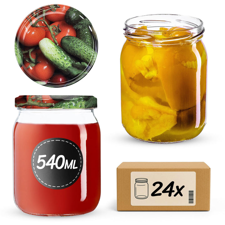 KADAX 24er Set Einmachgläser 540ml TO82 Gemüse, Sturzgläser Mason Jar mit Schraubdeckel, Luftdichte