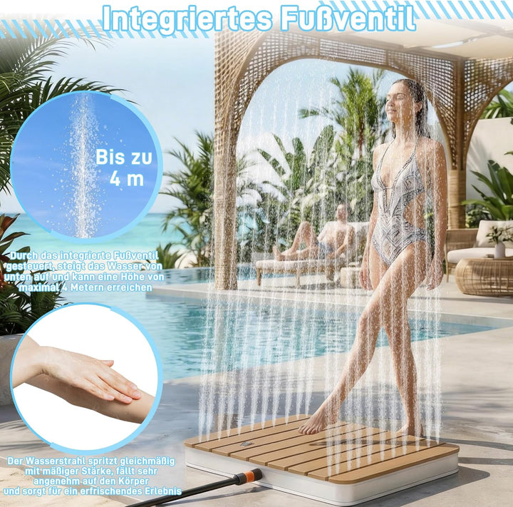 Froadp Gartendusche Campingdusche Aluminium & WPC Bodendusche Holzfarbe Saunadusche mit rutschfeste
