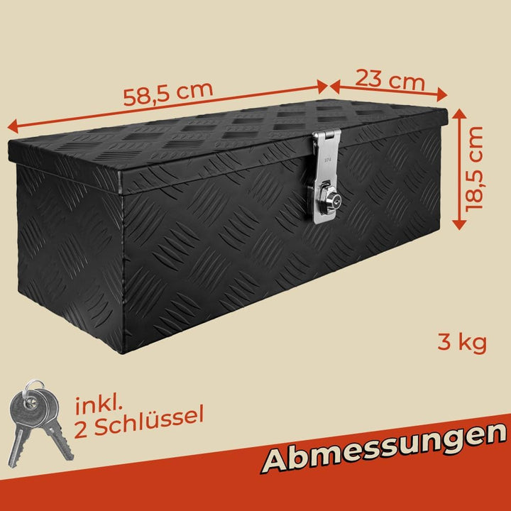 Trucky Truckbox aus Aluminium, in Schwarz, Abschliessbar, Robustes Riffelblech, Für Werkstatt, Auto,