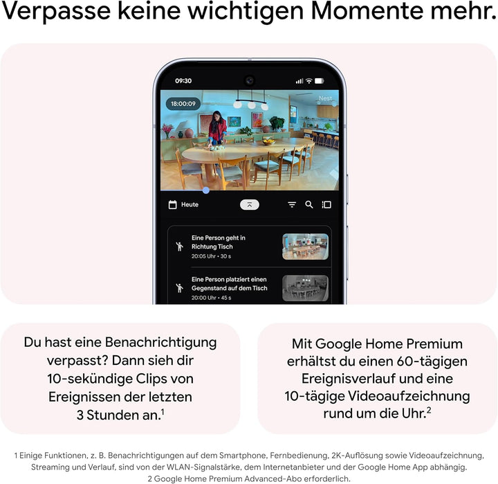 Google Nest Cam Indoor (mit Kabel, 3. Generation) – Sicherheitskamera für den Innenbereich mit 2K-Vi