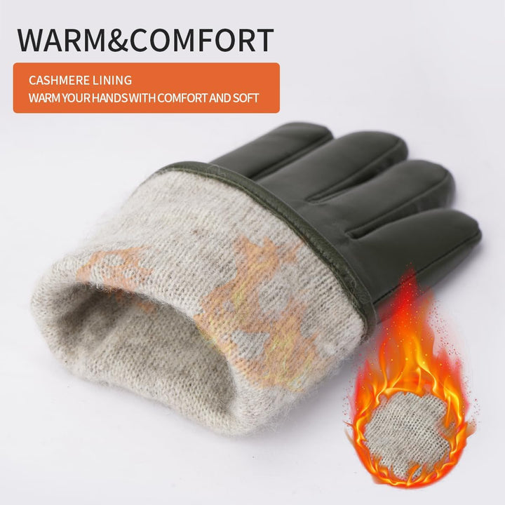 BISON DENIM Damen Winter Lederhandschuhe Warme Kaschmirhandschuhe Handschuhe Touchscreen-Funktion Gr