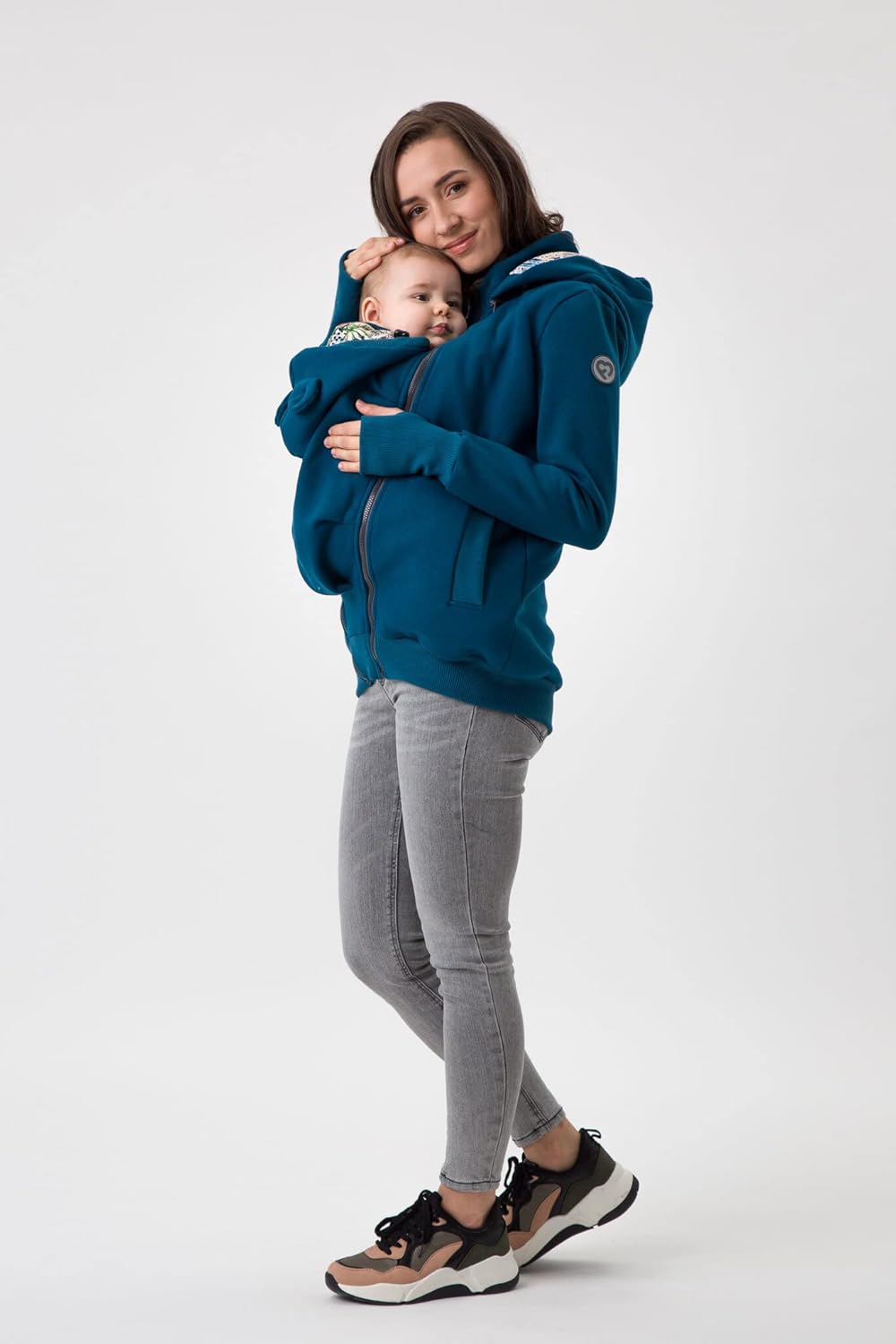 fun2bemum Pola 4in1 Baby Tragejacke für Mama Känguru Kapuze VORNE/HINTEN S Petrol, S Petrol