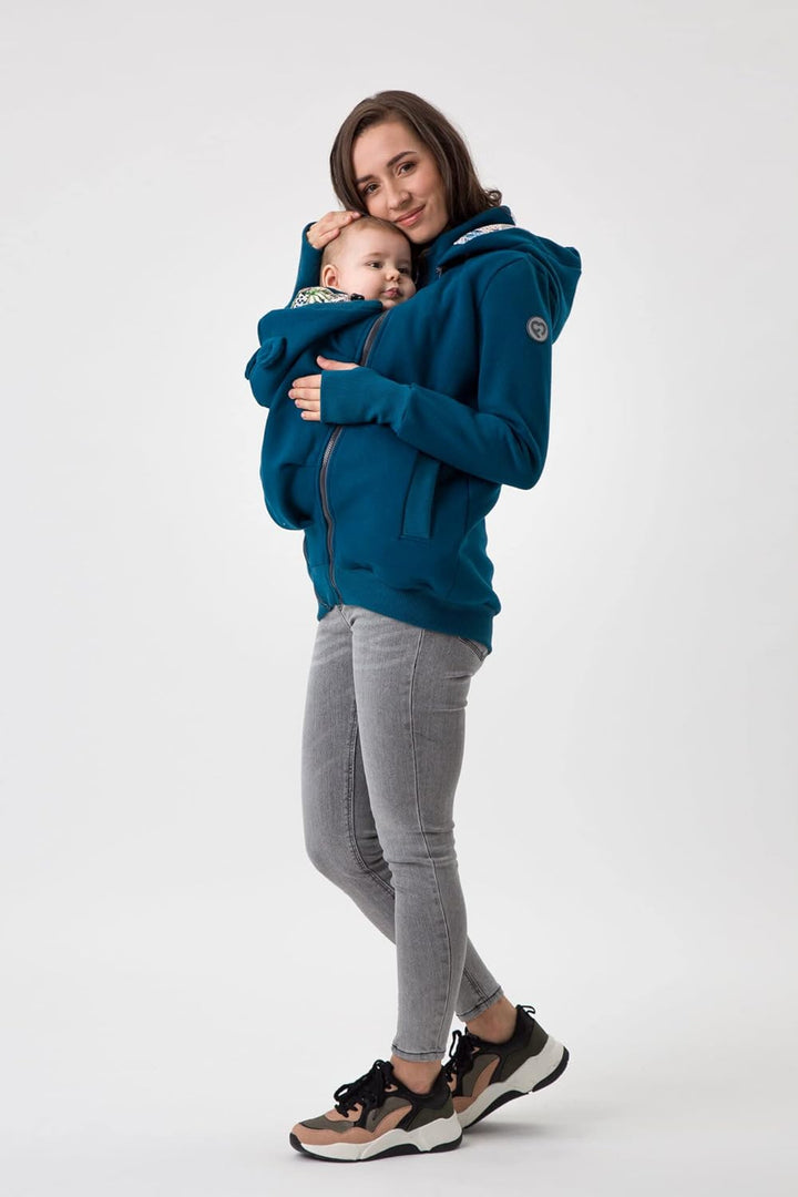 fun2bemum Pola 4in1 Baby Tragejacke für Mama Känguru Kapuze VORNE/HINTEN S Petrol, S Petrol