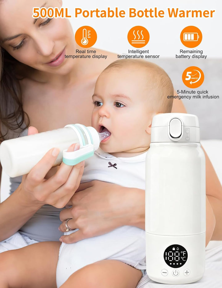 Tragbarer Flaschenwärmer, 500ml Flaschenwärmer Baby Unterwegs Präzise Temperaturkontrolle 37 Bis 55