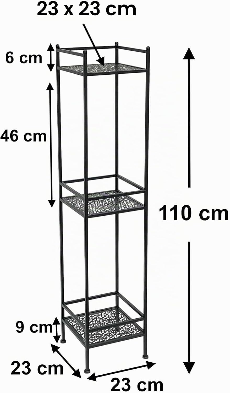DanDiBo Standregal Schwarz Metall Schmal Stehend 3 Ebenen 110 cm Regal Küche Küchenregal 96485 Metal