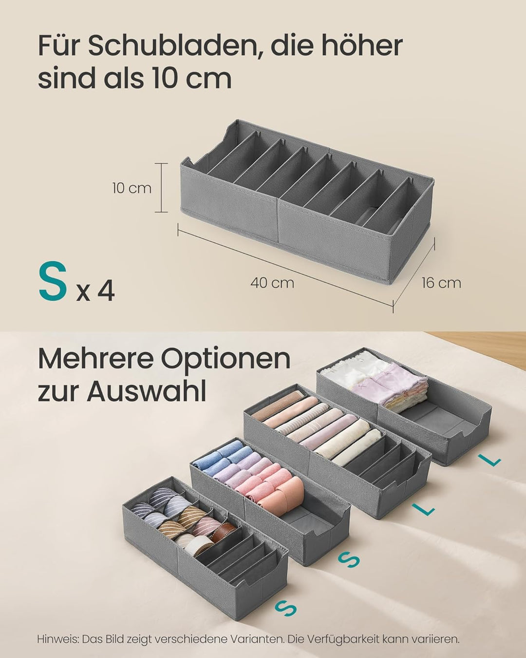 SONGMICS Unterwäsche-Organizer 4er Set, Schubladen-Organizer für IKEA HEMNES und MALM Kommoden, mit