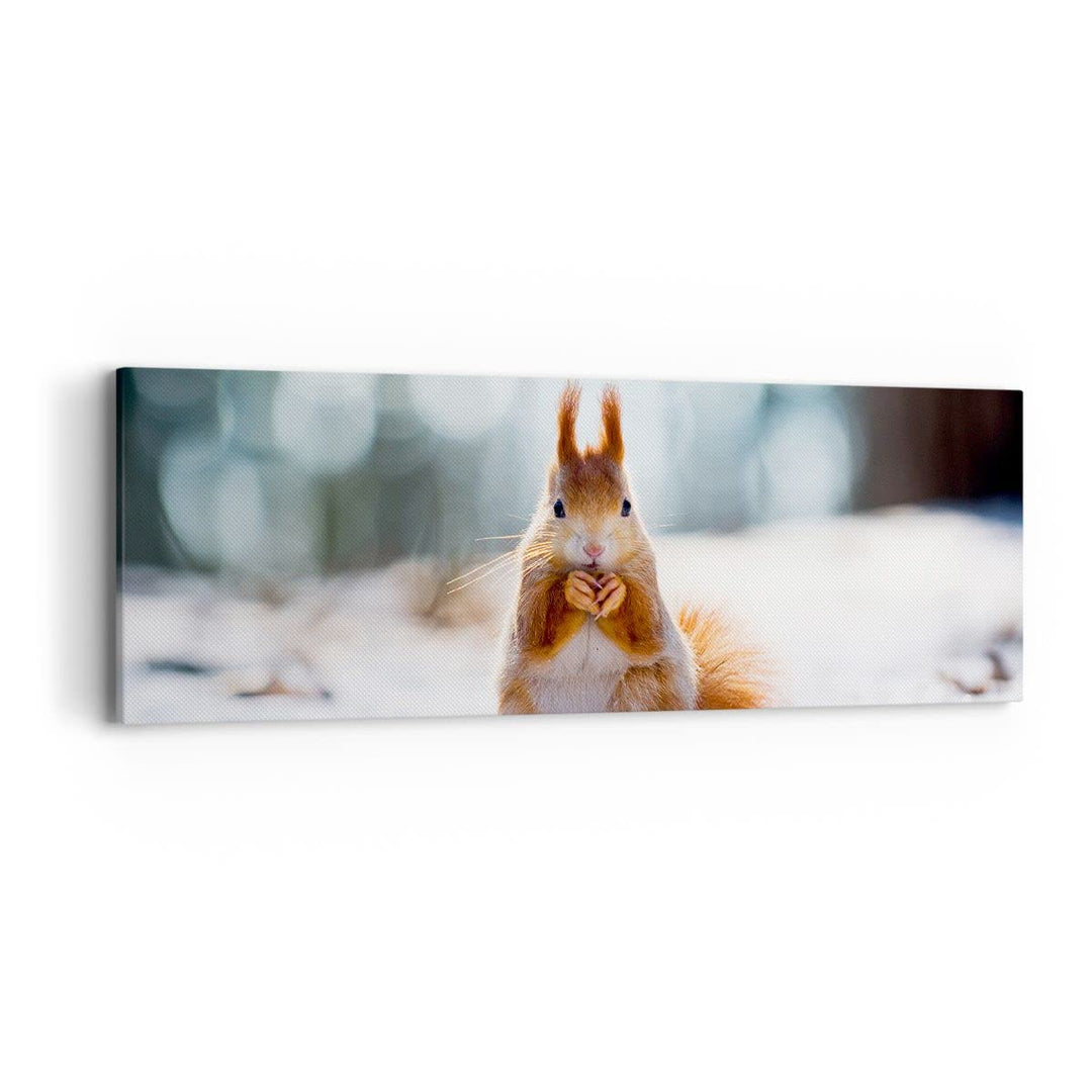 Panorama Bilder auf Leinwand Eichhörnchen Winter Schnee Essen Leinwandbild 90x30cm Wandbilder Dekora