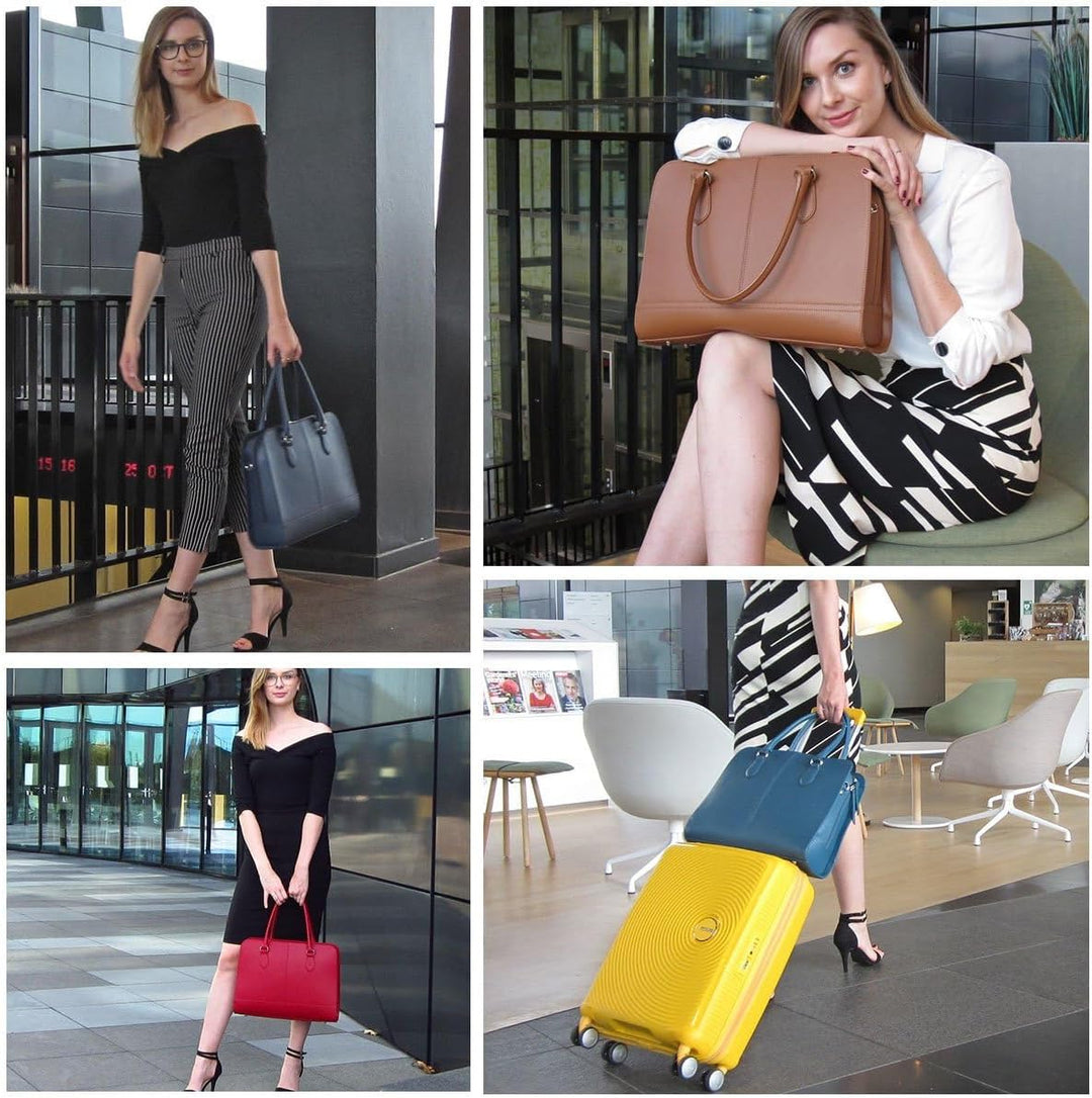 Su.B Laptoptasche 15,6 Zoll für Damen, Umhängetasche aus SpaltLeder mit Schulterriemen und Kofferban