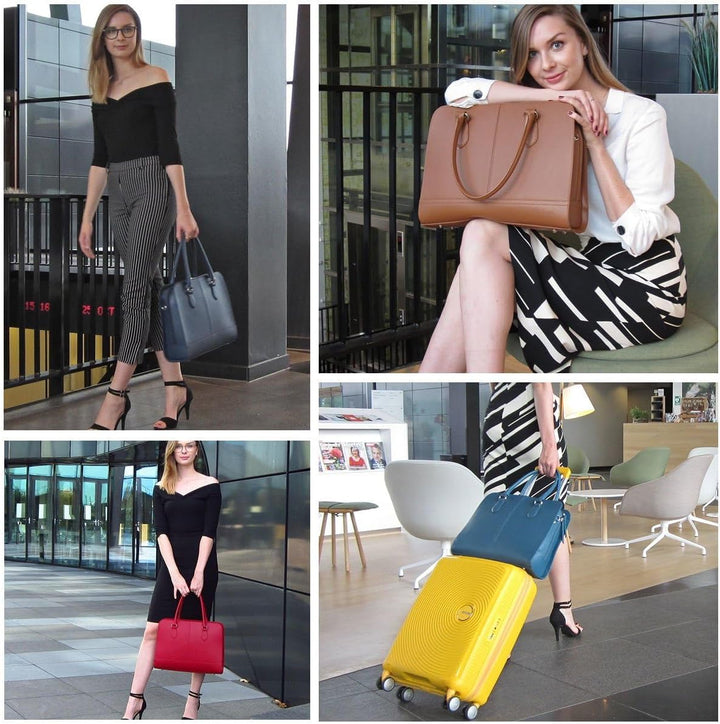 Su.B Laptoptasche 15,6 Zoll für Damen, Umhängetasche aus SpaltLeder mit Schulterriemen und Kofferban