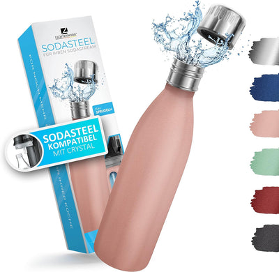 LICHTENWERK® Premium Edelstahl Flasche 0,6L [EINFACH MITNEHMEN] kompatibel mit SodaStream Crystal -