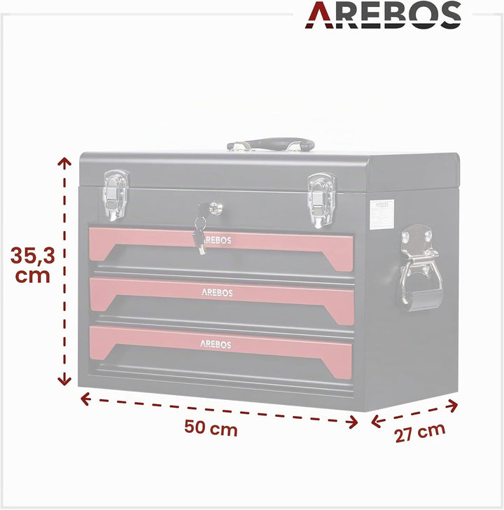 Arebos Werkzeugkoffer inkl. 172-tlg. Werkzeugset aus Chrom Vanadium Steckschlüssel Set | für Haushal