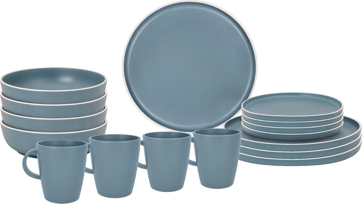 BRUNNER Melamin Geschirr Set Lunch Box Dolomit Stone Touch Camping Teller 16tlg blau