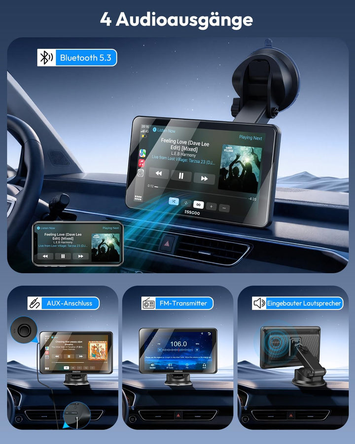 ESSGOO Carplay Android Auto Display mit Rückfahrkamera,7 Zoll Carplay Bildschirm für Apple/Android A