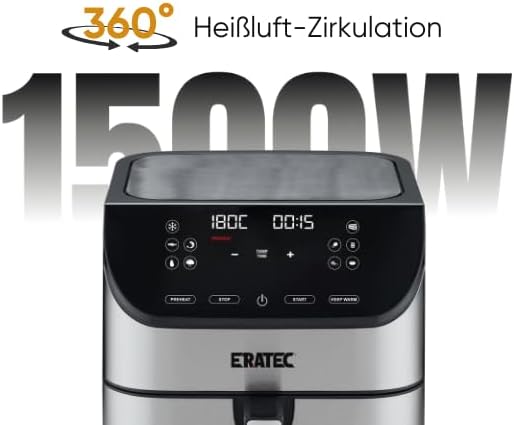 ERATEC AF-66 Heissluftfritteuse XXL 5,5L 1500W Air Fryer ohne Öl Heisluftfritöse mit LED Touchscreen