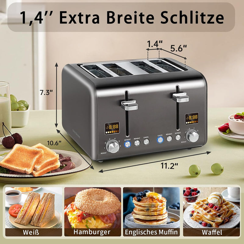 SEEDEEM 4 Slice Toaster, Stainless Steel Bread Toaster with Colorful LCD Display, 7 Bread Shade Sett