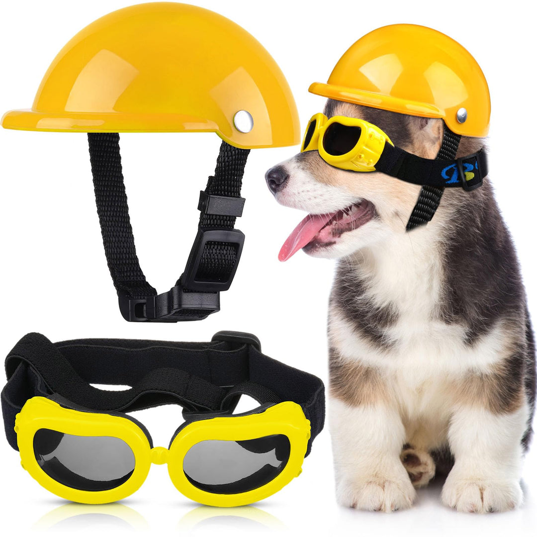 Haustier-Hundehelm und Hundebrillen-Set, gepolstert, 10.2 cm, Motorradhelm, Hunde-Sonnenbrille, Sich