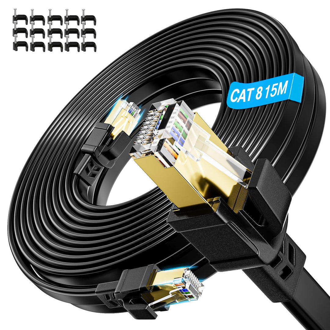 Cat 8 Netzwerkkabel 15 Meter LAN kabel High Speed Gigabit Ethernet Kabel | Schneller als Cat 6/7 Int