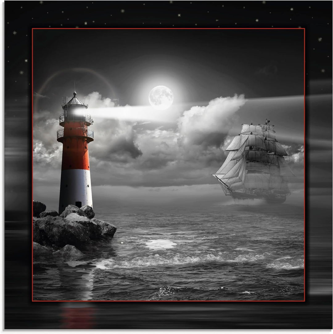 ARTland Glasbilder Wandbild Glas Bild einteilig 50 x 50 cm Maritim Meer Küste Strand Leuchtturm Sege