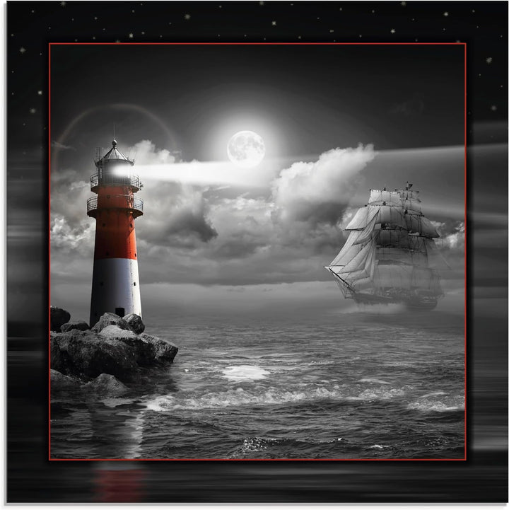 ARTland Glasbilder Wandbild Glas Bild einteilig 50 x 50 cm Maritim Meer Küste Strand Leuchtturm Sege