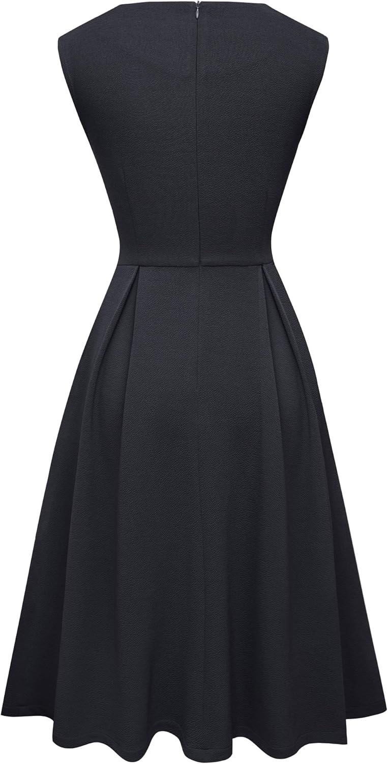 HOMEYEE Damen Vintage 50er Ärmellos Cocktail Retro mit Pocket Flared Kleid A196 S Schwarz, S Schwarz
