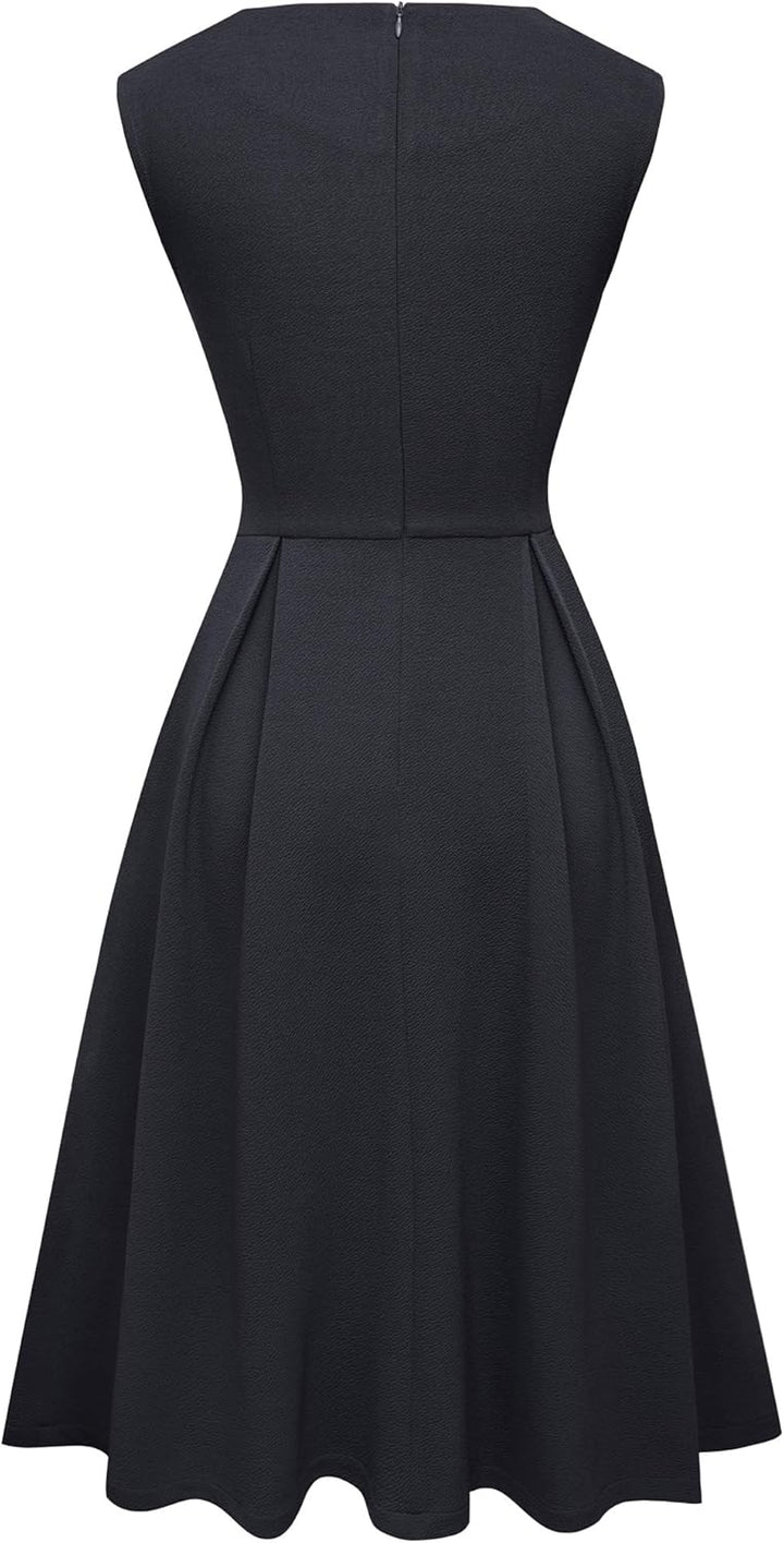 HOMEYEE Damen Vintage 50er Ärmellos Cocktail Retro mit Pocket Flared Kleid A196 S Schwarz, S Schwarz