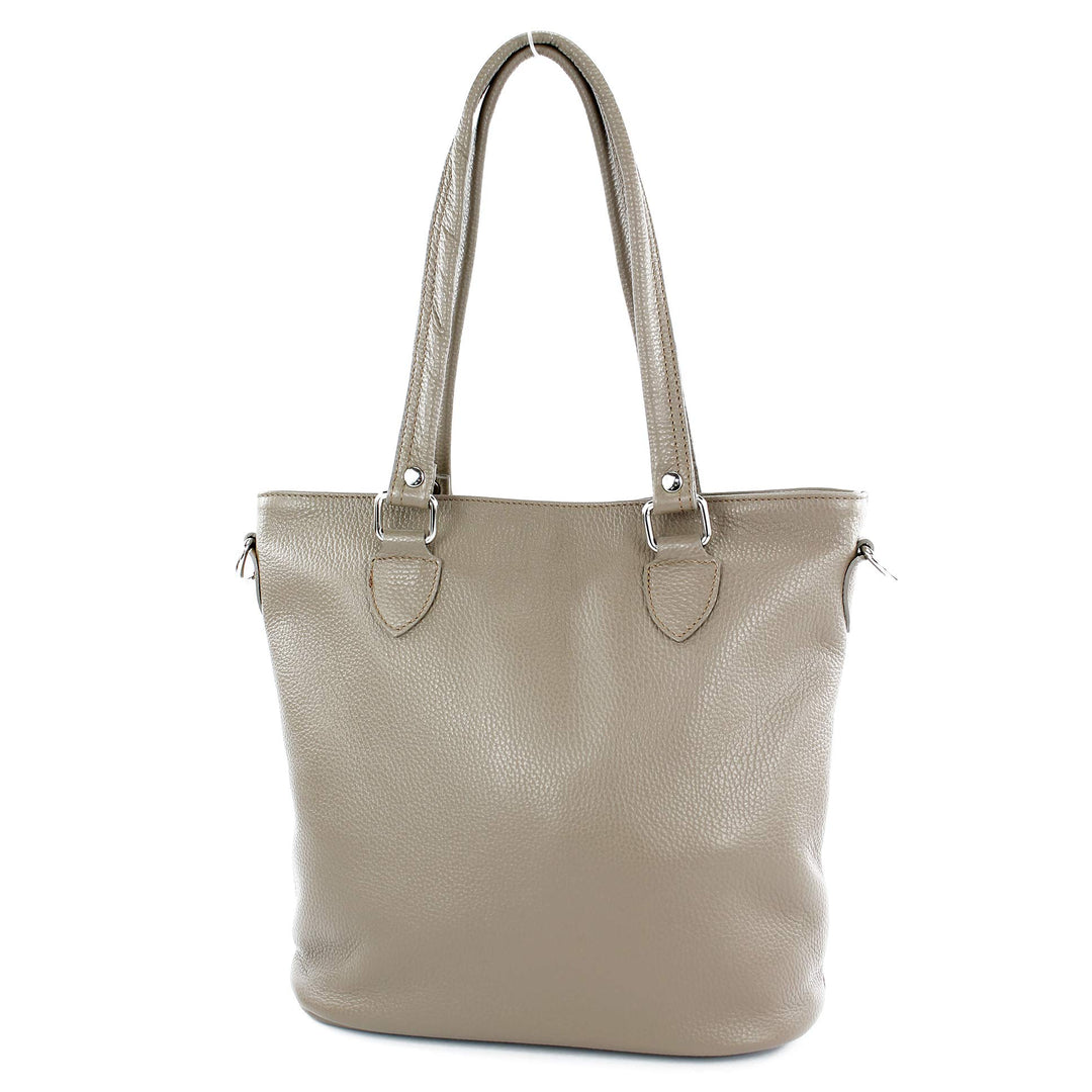modamoda de - T215 - Italienische Ledertasche Shopper Large Taupe, Taupe