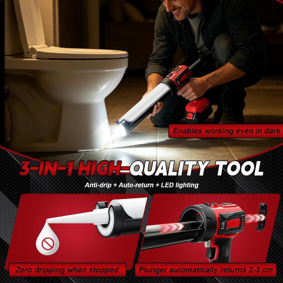 Akku Kartuschenpresse für Milwaukee 18V, Anti-Tropf-Funktion &amp; LED-Licht, 4-stufige Geschwindigkeits