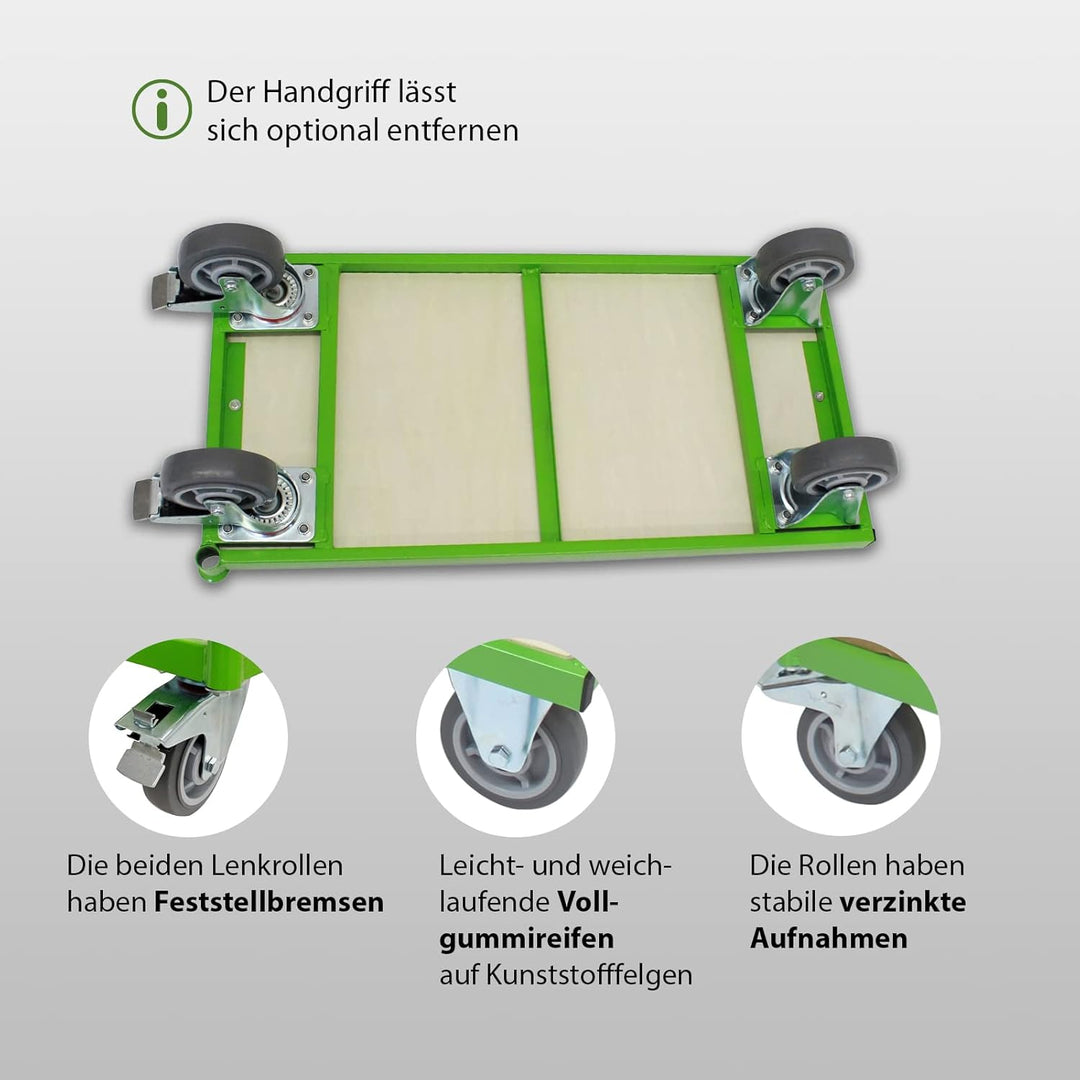 TRUTZHOLM Plattformwagen mit Feststellbremsen | 500 kg | 100 x 52 x 95 cm | Transportwagen Griff abn