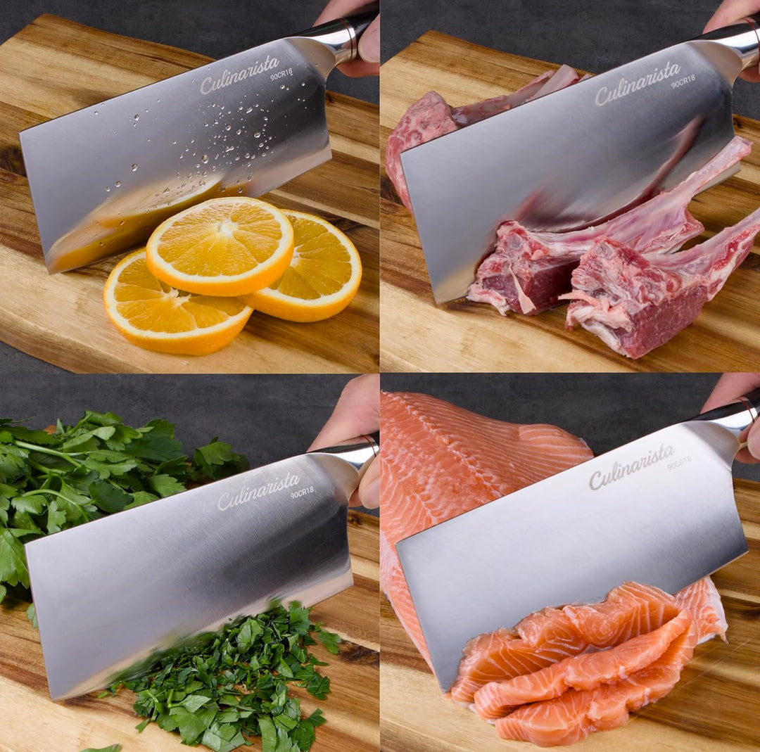 Cleaver – Hackmesser mit 18 cm Klinge aus Edelstahl, Ebenholzgriff, scharfes Profi Küchenmesser für