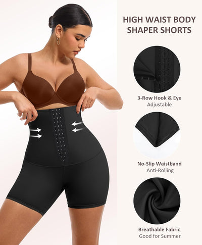 FeelinGirl Miederpants Bauchweg Shapewear-Shorts für Damen Knielänge Kolbenheber Hohe Taille Shaper-