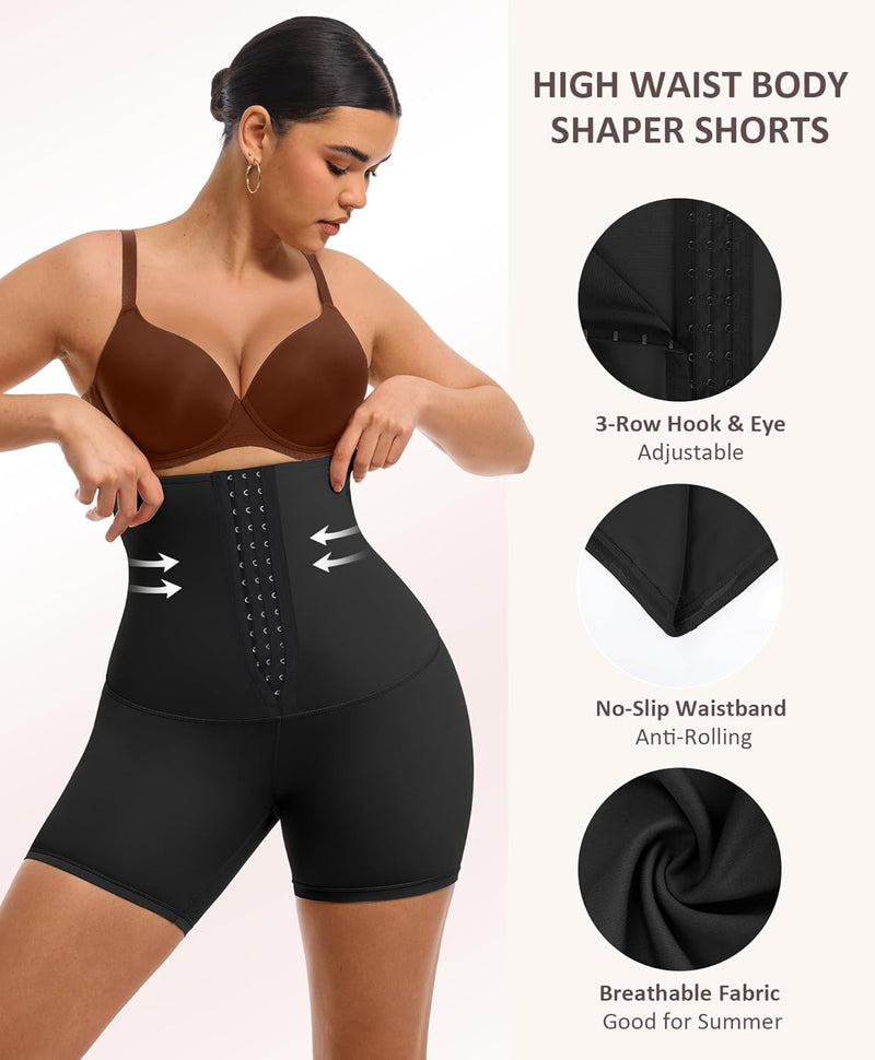 FeelinGirl Miederpants Bauchweg Shapewear-Shorts für Damen Knielänge Kolbenheber Hohe Taille Shaper-