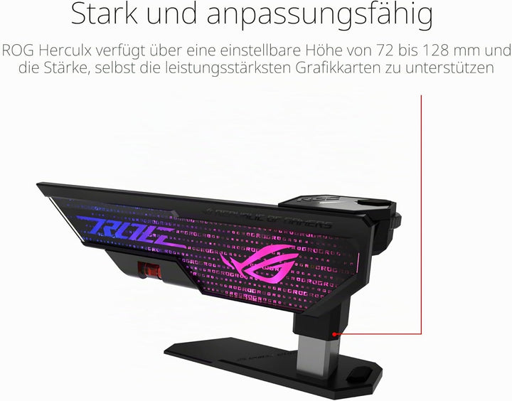 ASUS ROG Herculx Grafikkartenhalter (Stützhöhe 72-128 mm, Montage ohne Werkzeug, integrierte Wasserw