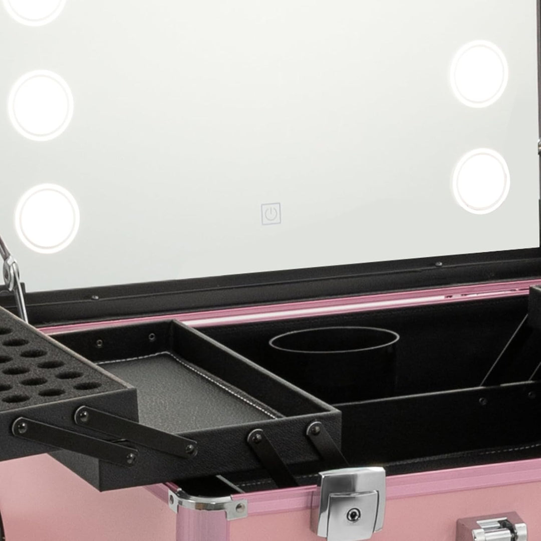 Kosmetikkoffer Trolley Schminkkoffer mit Spiegellichtern, Rolling Makeup Train Case Professionelle K